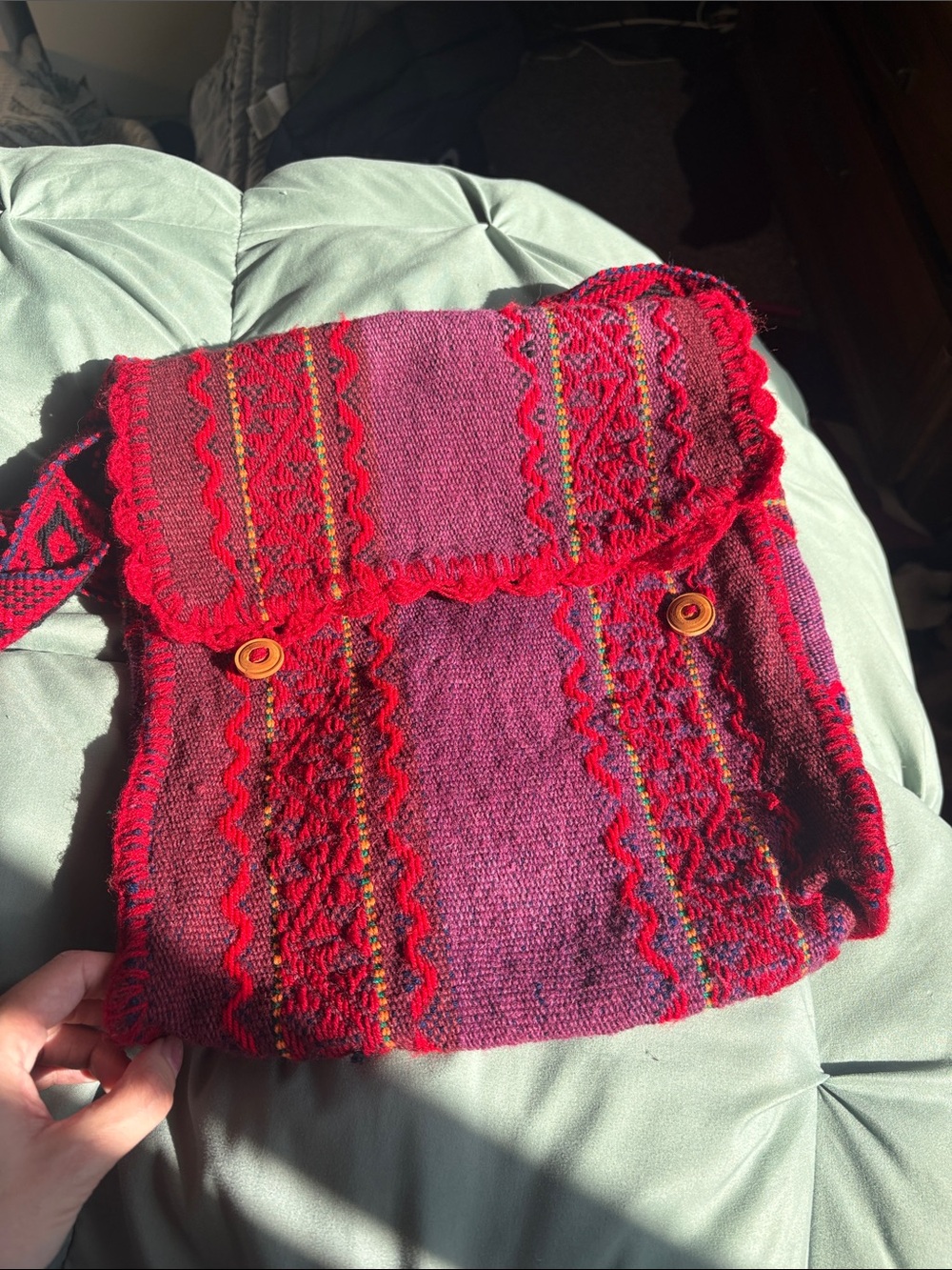 Handwoven Guatemalan Red-Purple Boho messenger bag - Cross body Bag